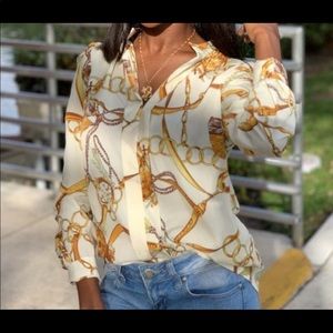 Chain Print Longline Sleeve Blouse
